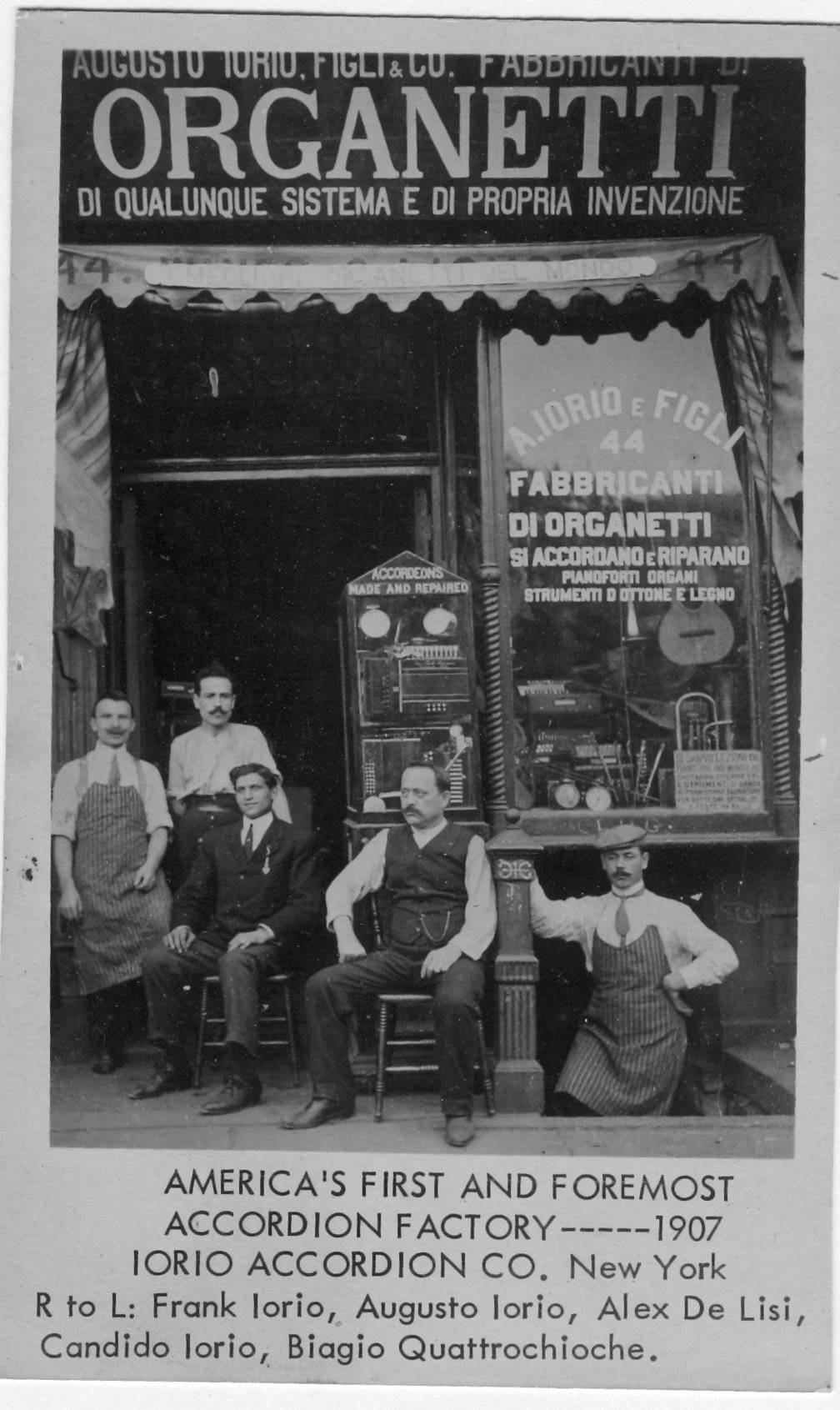 My Great Grandfather's  (Augusto Iorio) Accordion Shop in NYC